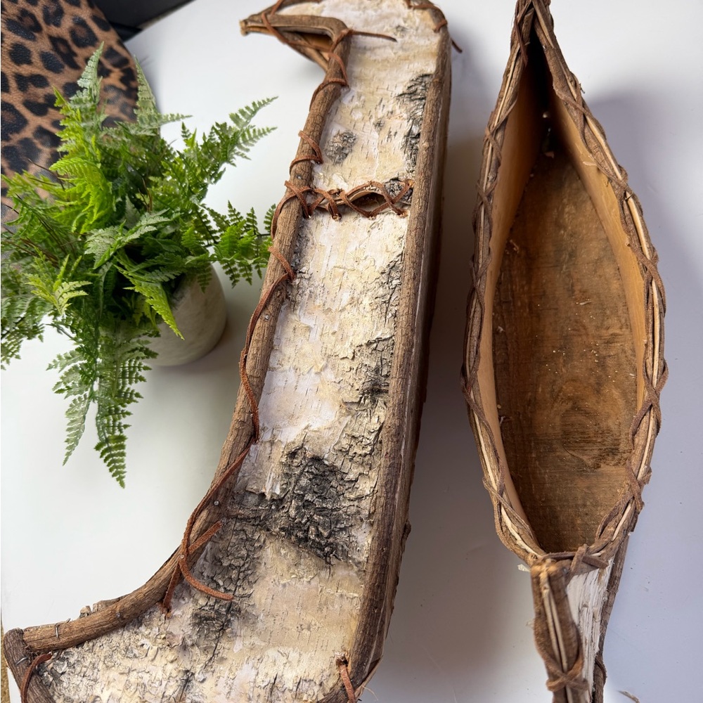 Two Rustic Birch Wood Decorative Canoes - Picture 6 of 14